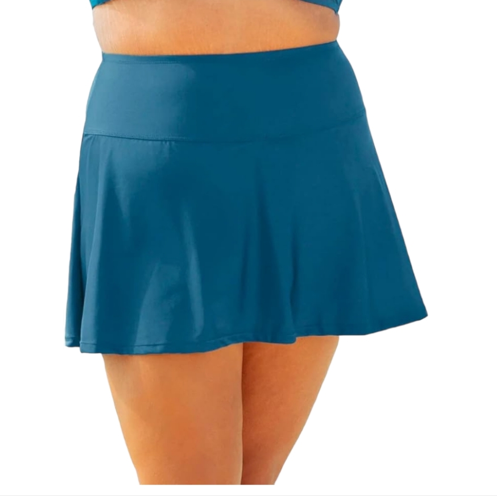 SHAPERMINT High Waisted Full Coverage Swim Skirt Bottoms Women M Ocean blue